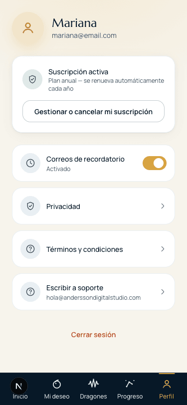 Pantalla de Perfil