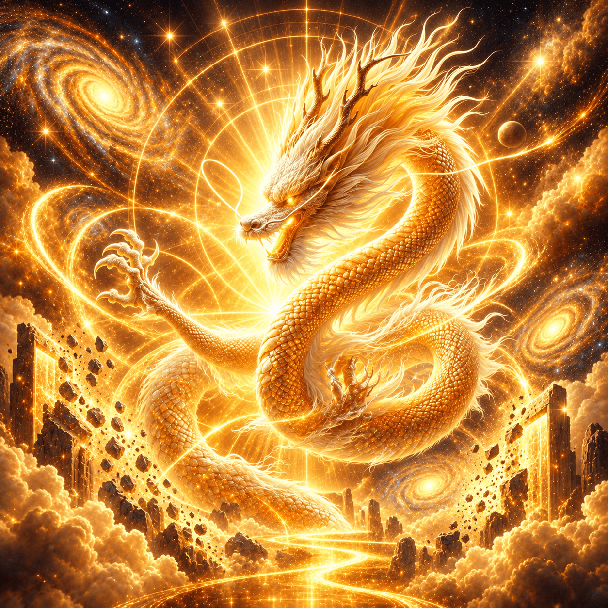 El Dragón Ámbar, radiante y dorado, modo Sesión de Limpieza